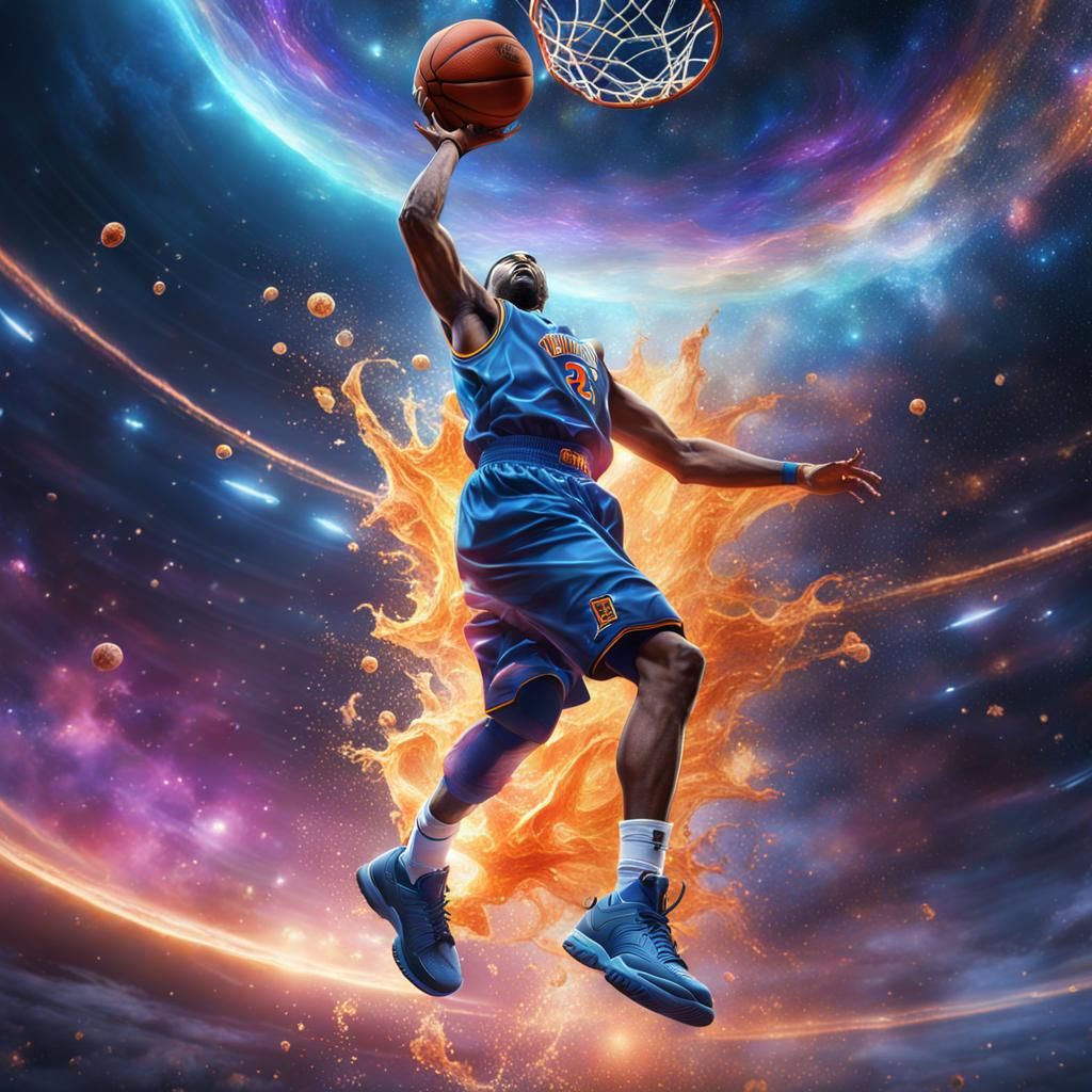 Basketball Player Dunking as Nebula Burst
