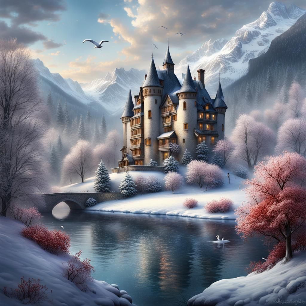 Enchanted Snowy Manor in Bloom