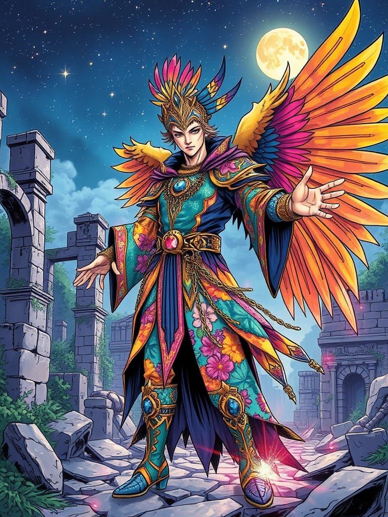 Mysterious Winged Fantasy Hero Radiates Divine Light