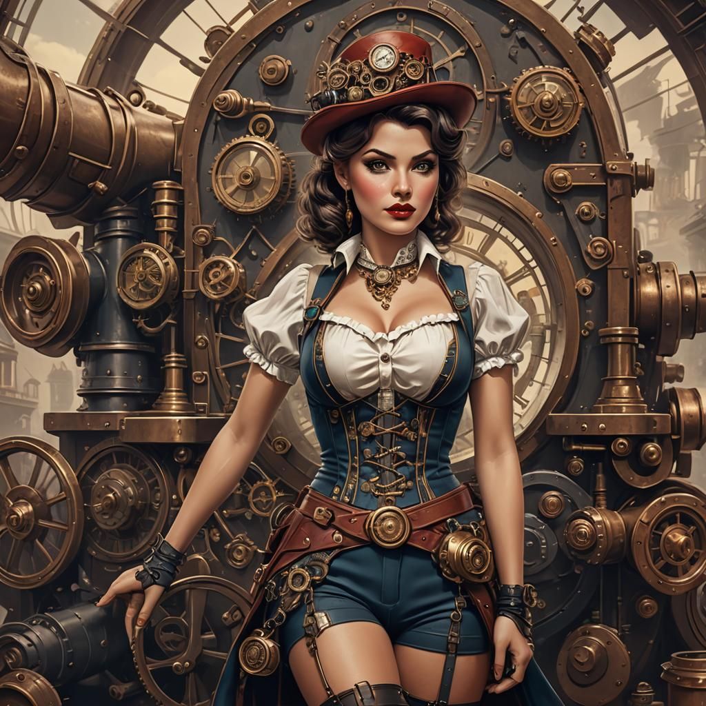 Steampunk Pin-Up Countess in Detailed Matte Painting