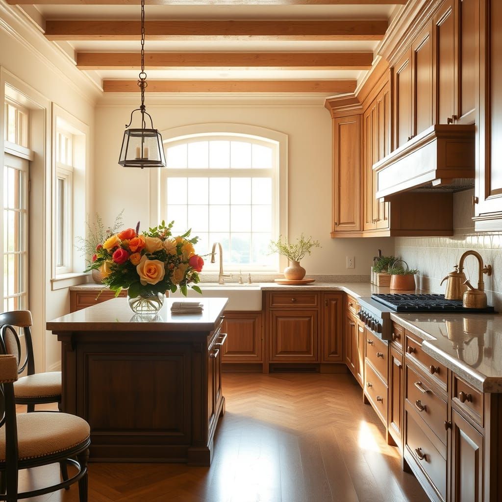 Colonial Kitchen Oasis with Warm Textures and Elegant Accent...