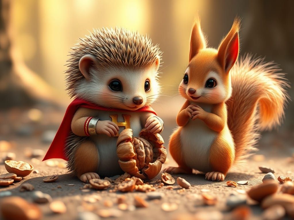 Super Hedgehog cracks a walnut for Ms Squirrel