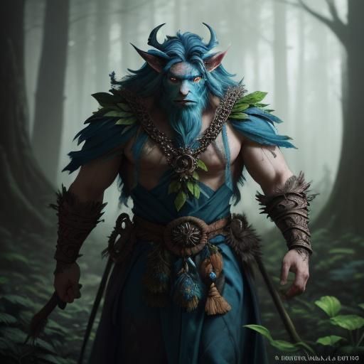 Powerful Firbolg Druid in Impressionistic Style