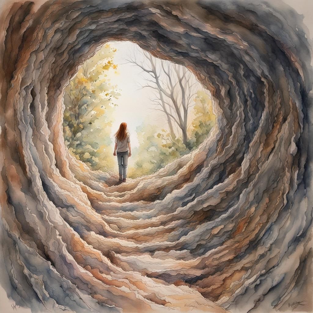 Secret World in Heart, Gouache Watercolor Painting