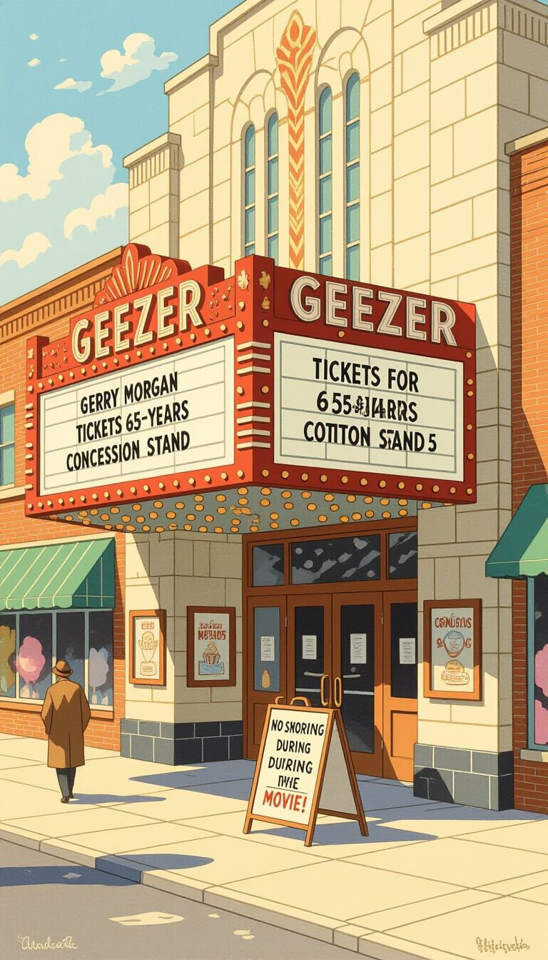 Vintage Movie Theatre Advertising 'Geezer' in Retro Style