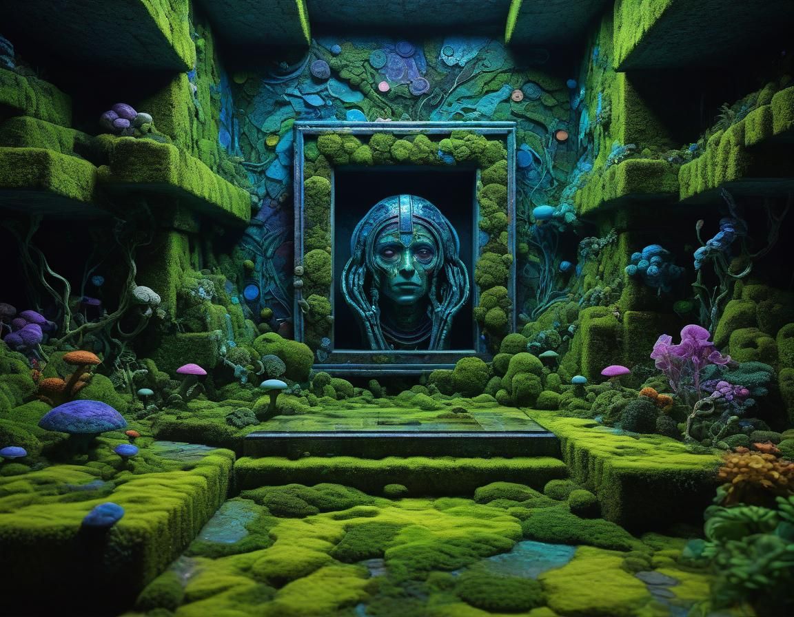 Ethereal Moss Landscape in Futuristic Maximalist Style
