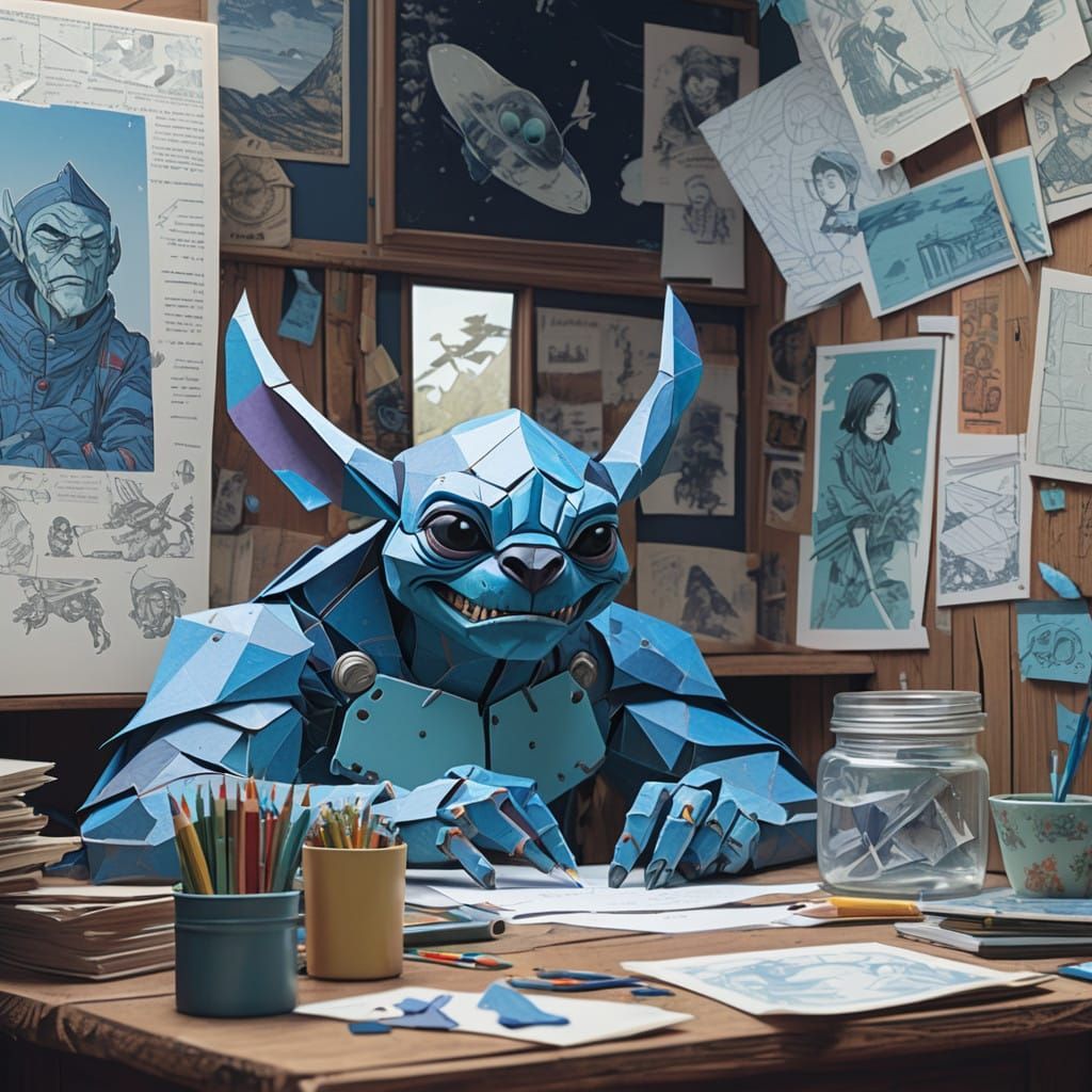 Lovable Origami Stitch on Vintage Desk