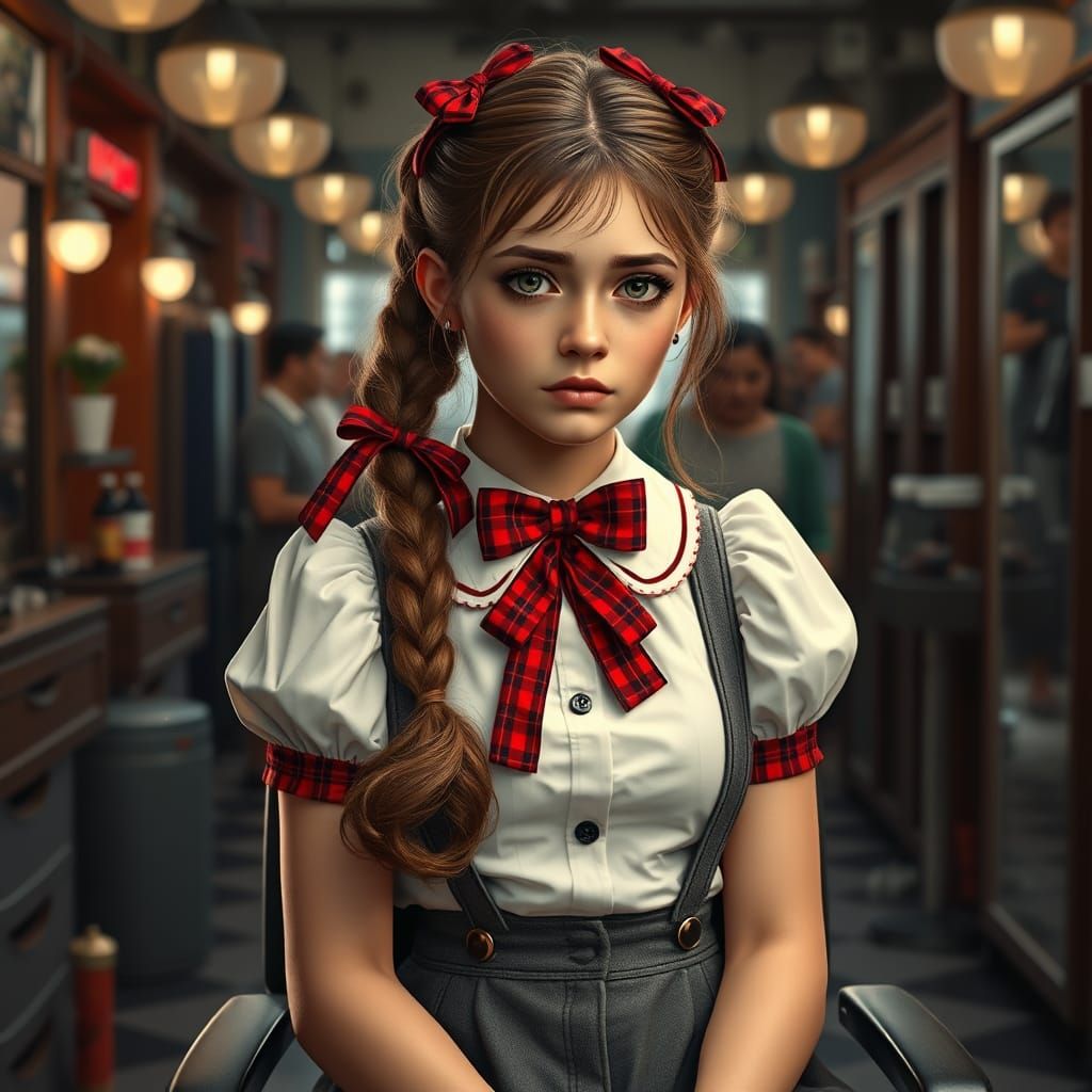 Elegant Schoolgirl Loses Locks in Barber Shop
