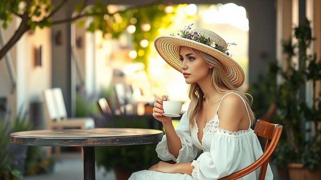 French Cafe Scene in Impressionist Style