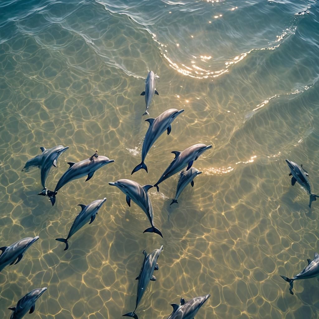 Dolphins Swimming in Sparkling Ocean Sunlight