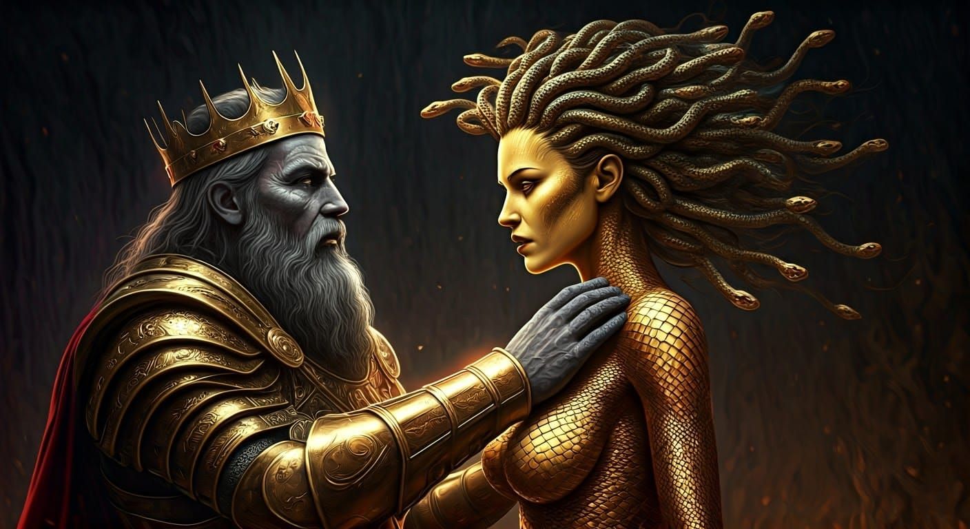 Golden King Meets Petrifying Medusa in Hyper-Realistic Fanta...