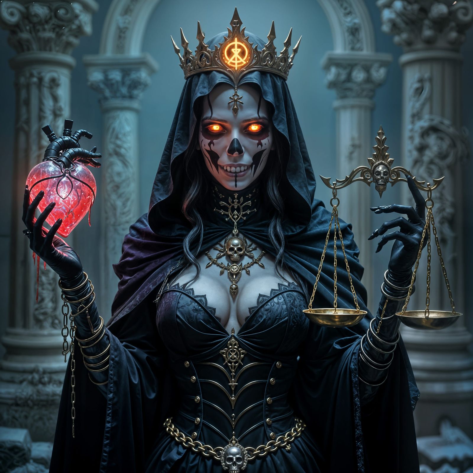 Dark Fantasy Necromancer Goddess with Libra Symbol