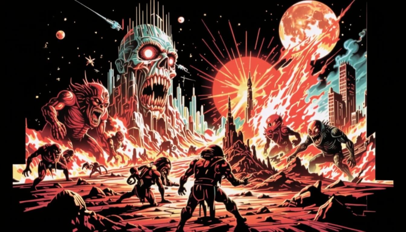 Vibrant Thrash Metal Art in Ed Repka Style