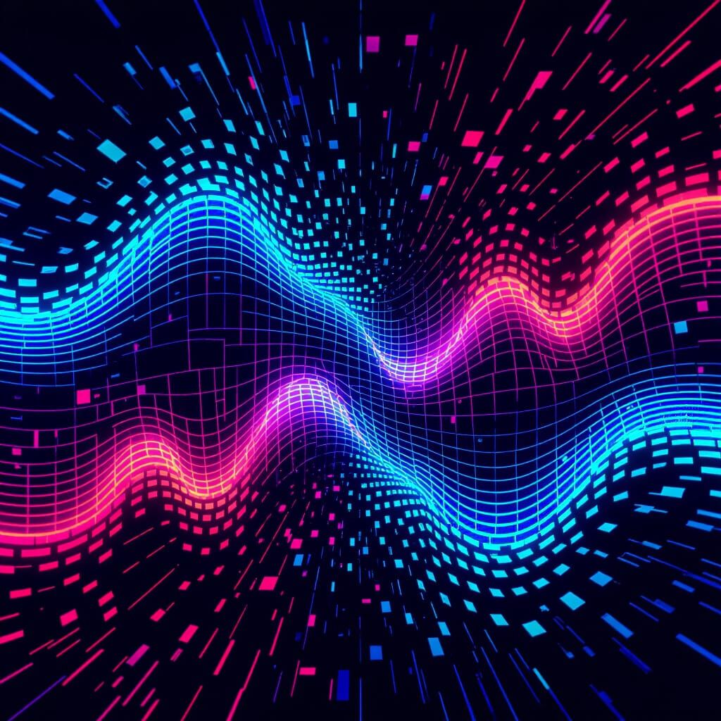 Vibrant Glitch Art: Sound Waves in Digital Chaos