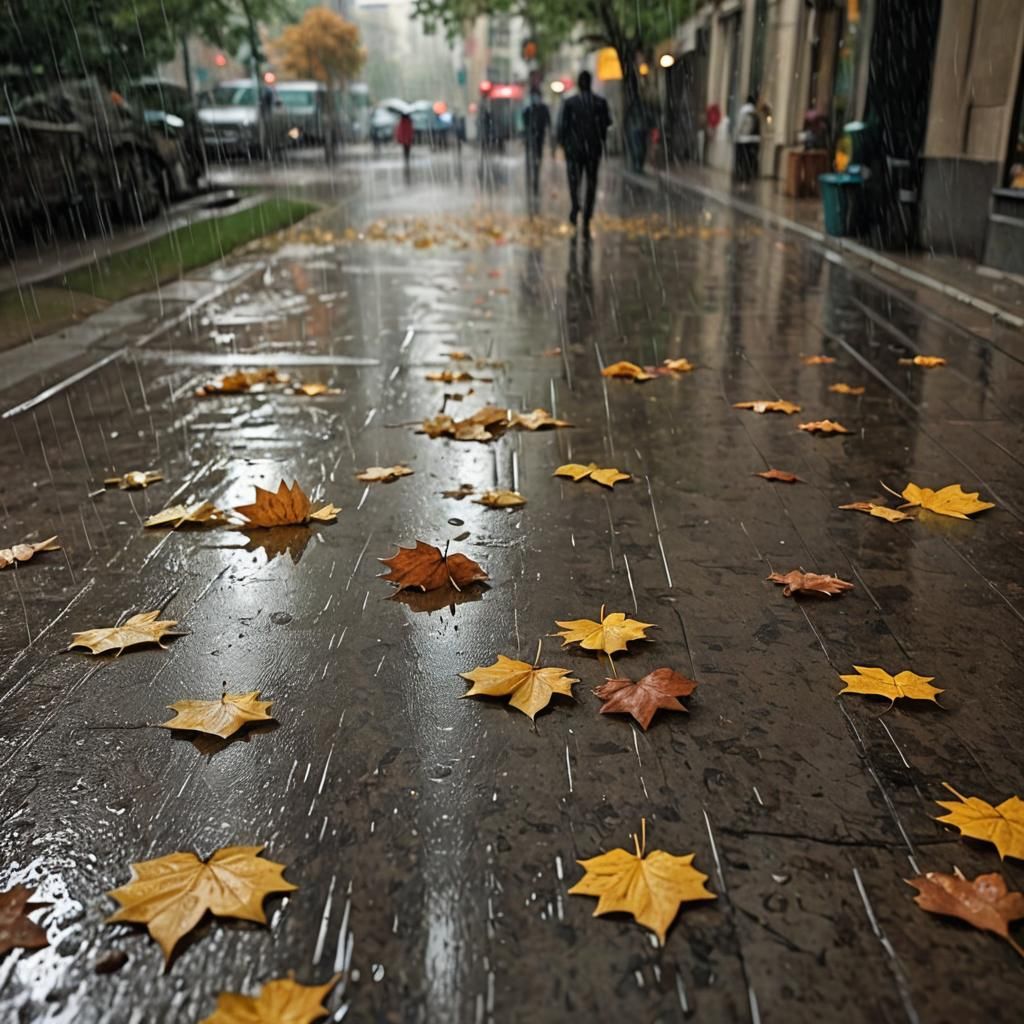 September Rain: Hyperrealistic Autumn Scene