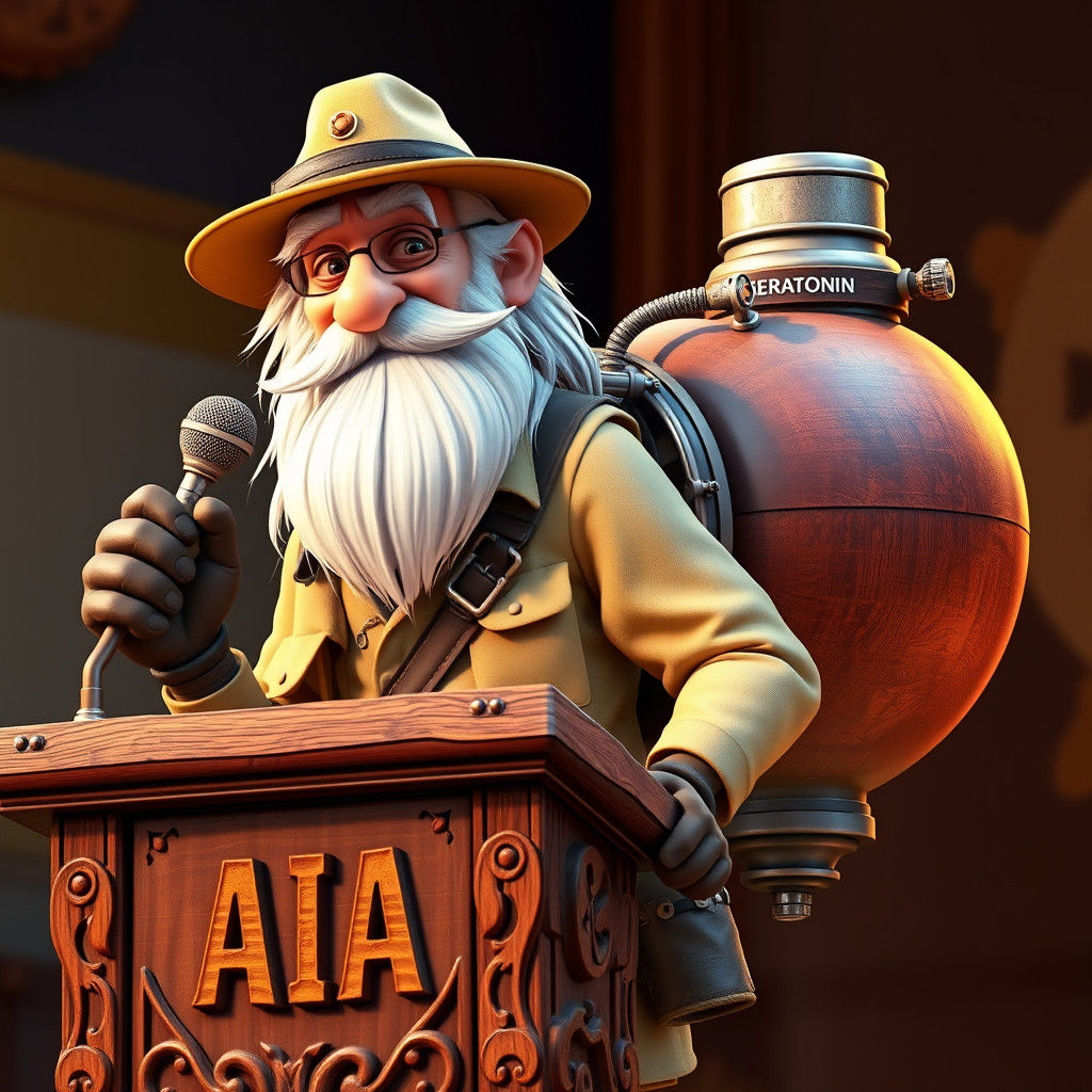 Cartoon Old Man with Seratonin Tank in 3D Style