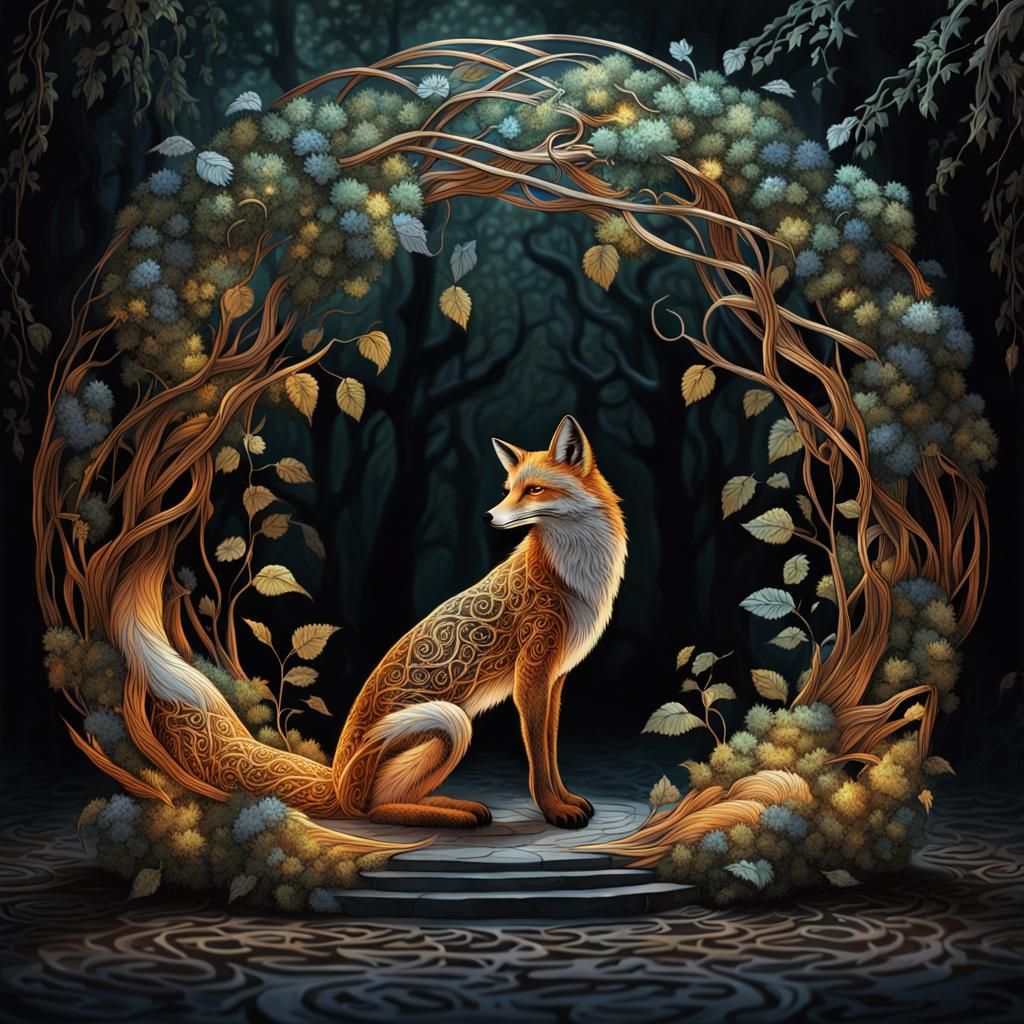 Fox and Metal Vines Guard Shimmering Portal