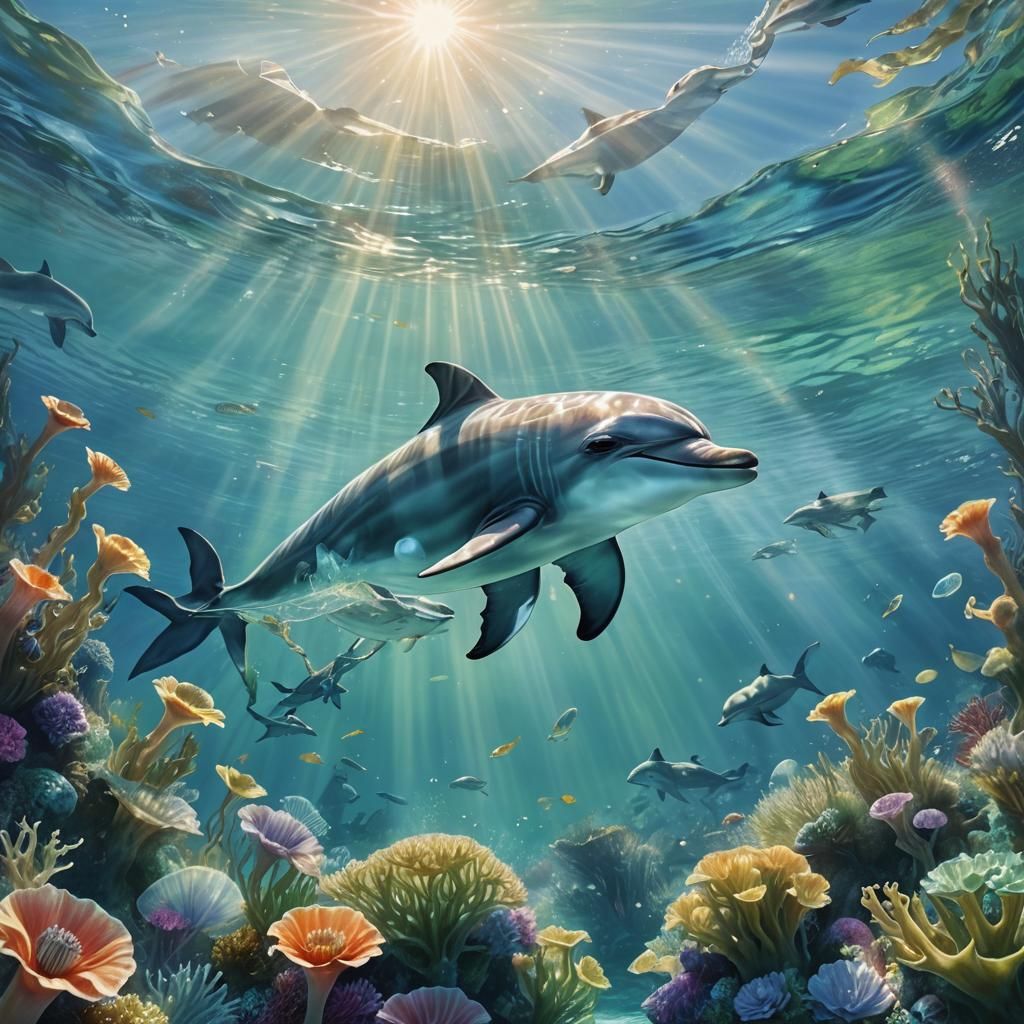 Surreal See-Through Dolphin Underwater in Pastel Colors