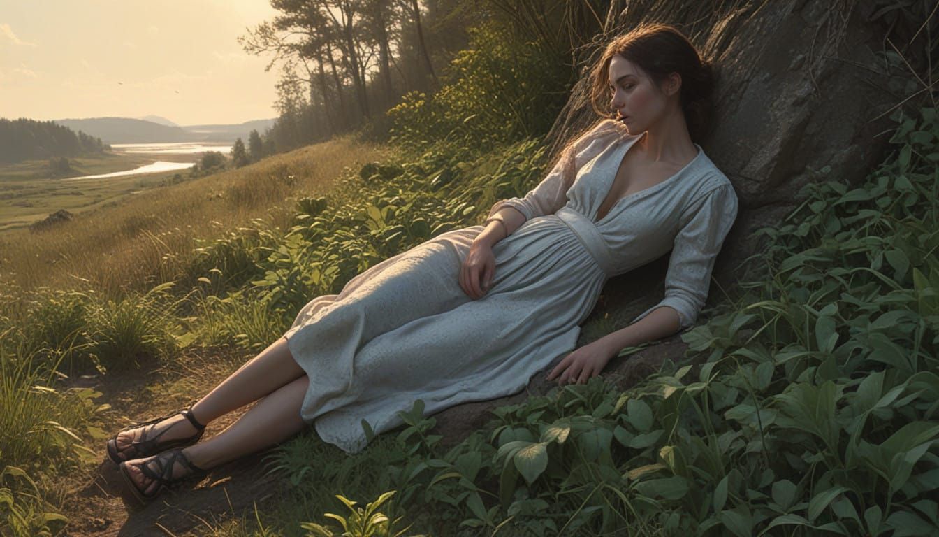 Ethereal Landscape Goddess Emerges from Rolling Hills