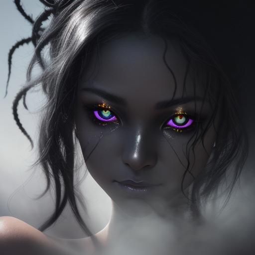 Smoky Woman with Silver Eyes in Fog