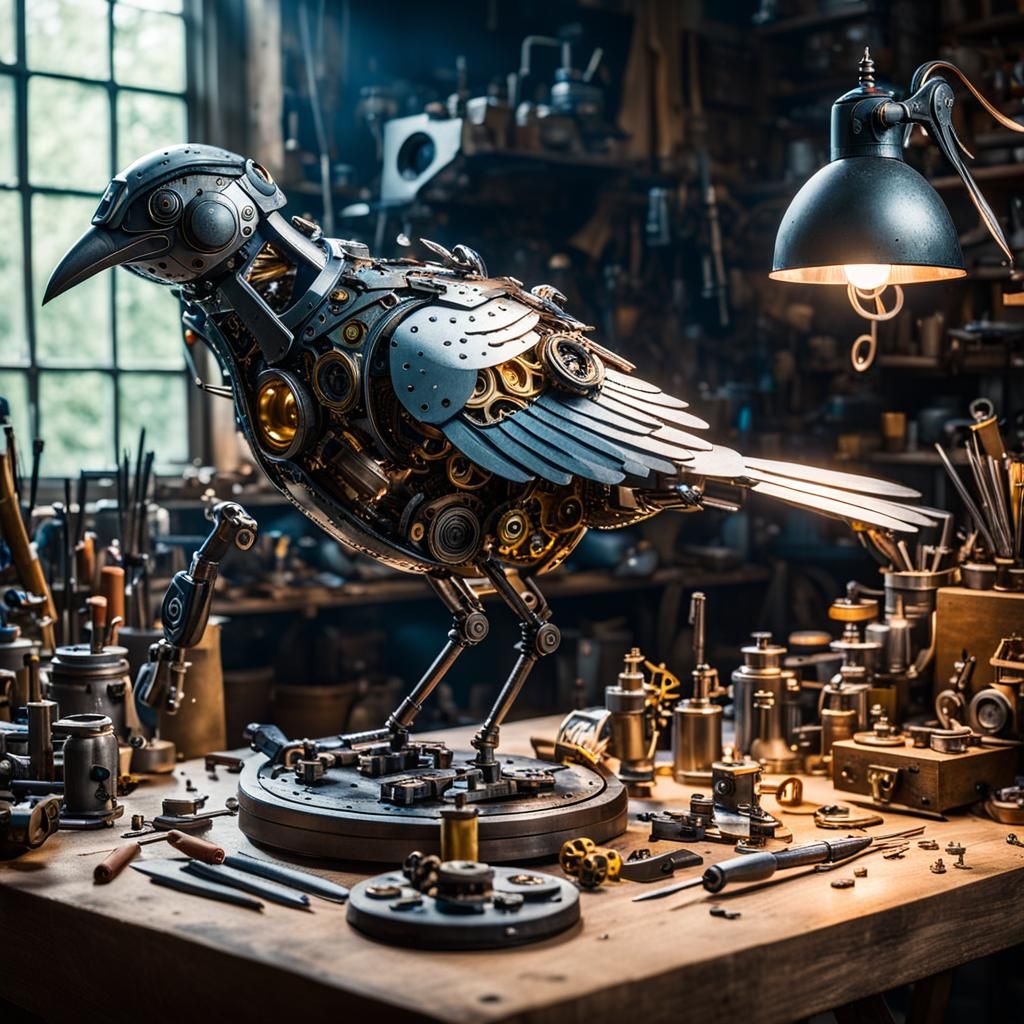 Artificer Crafting Mechanical Bird in Workshop