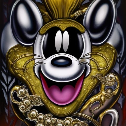 Metallic Mickey Mouse Gangster in Hyperdetailed Horror Art