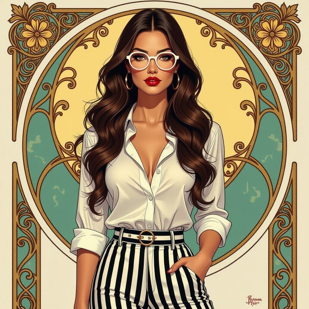 Woman in Striped Pants: Dark Fantasy Art Nouveau