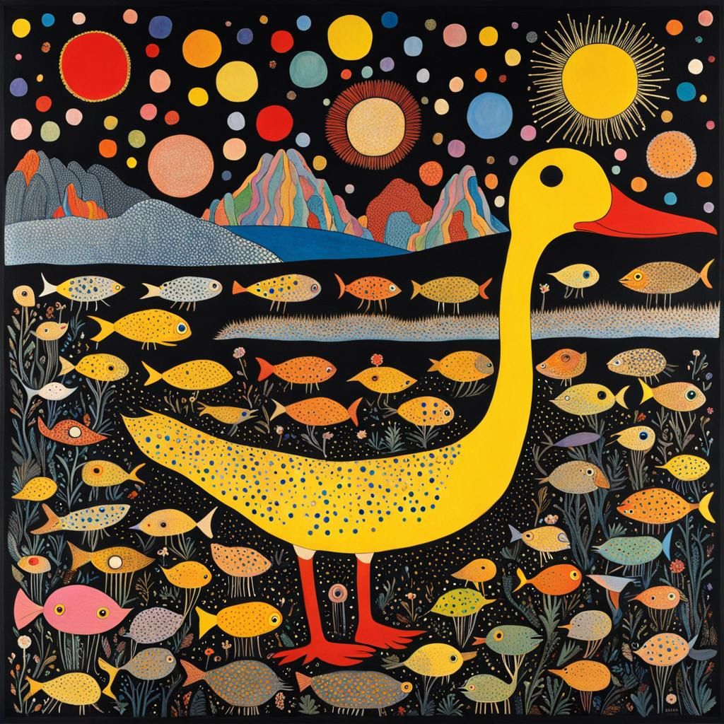 Opalescent Demon Duck in Geometric Line Art