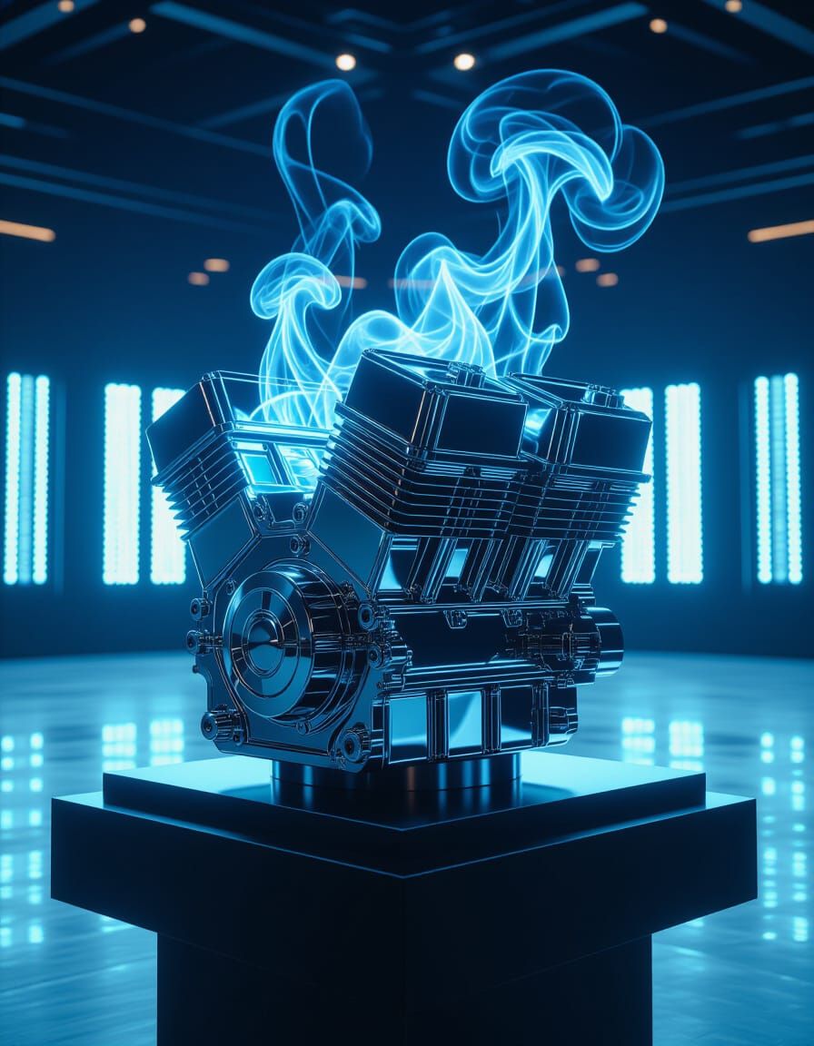 Ethereal Chrome Engine in Surreal Void Photography