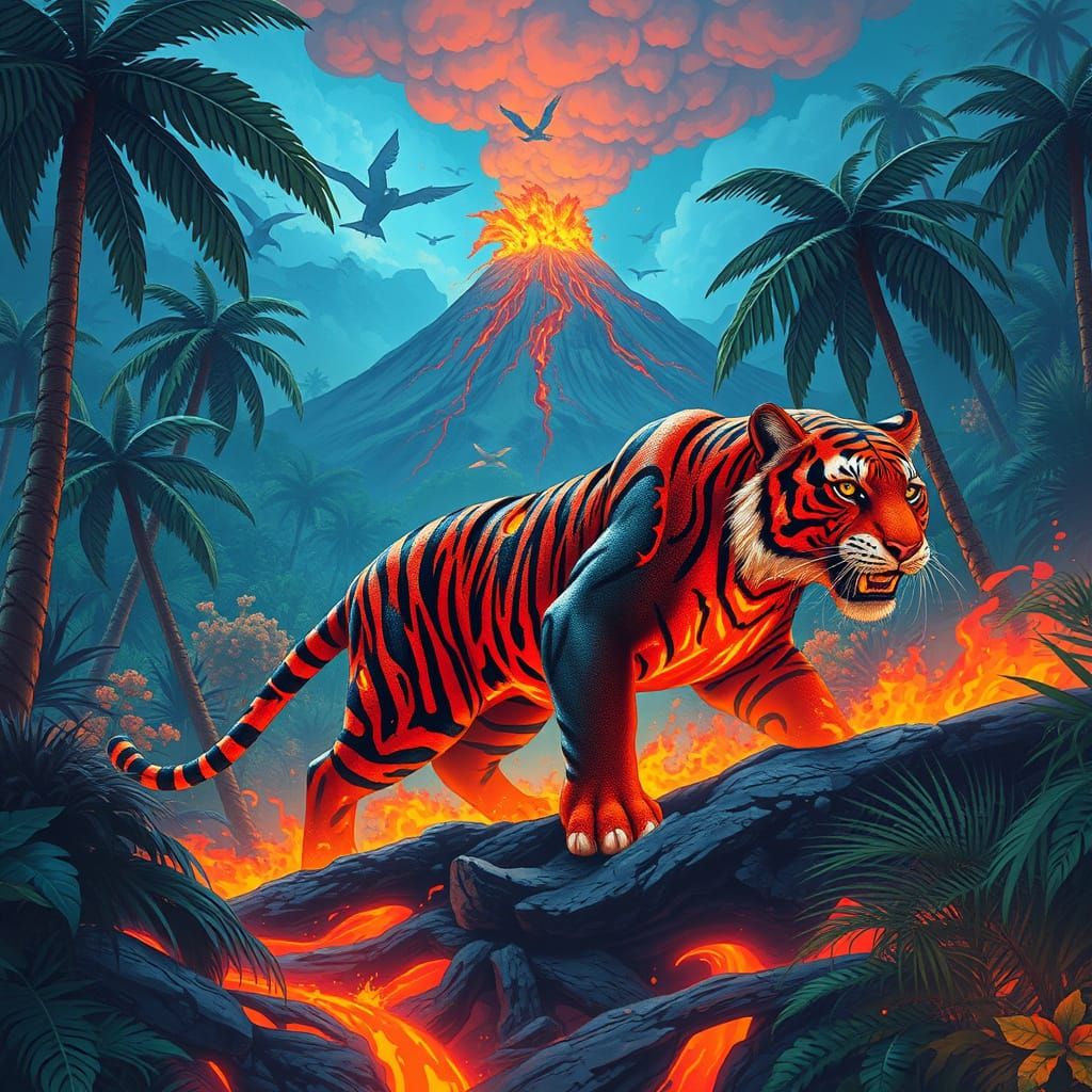 Living Lava Tiger in Tropical Landscape