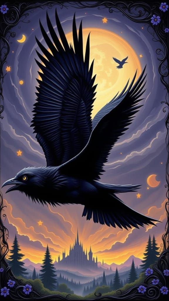 Raven in Flight as Impasto Painting
