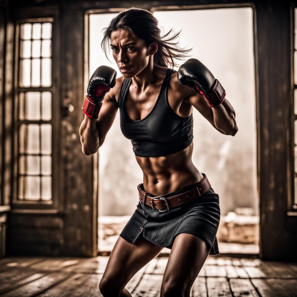 Tough Brunette Ready to Fight: Hyperrealistic Image