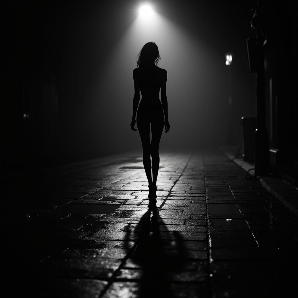 Noir Silhouette of a Woman in Dramatic Black and White