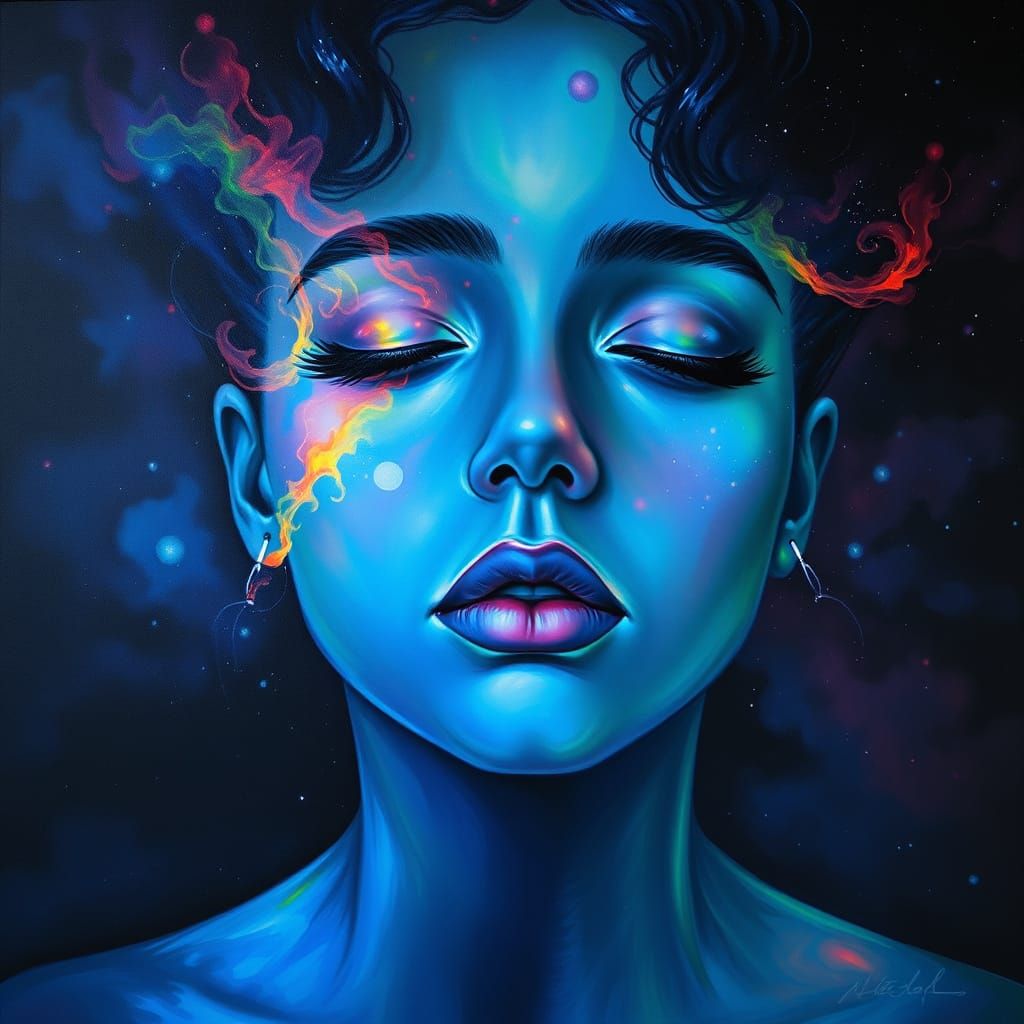 Surreal Nebulochromatic Portrait with Pulsing Colors