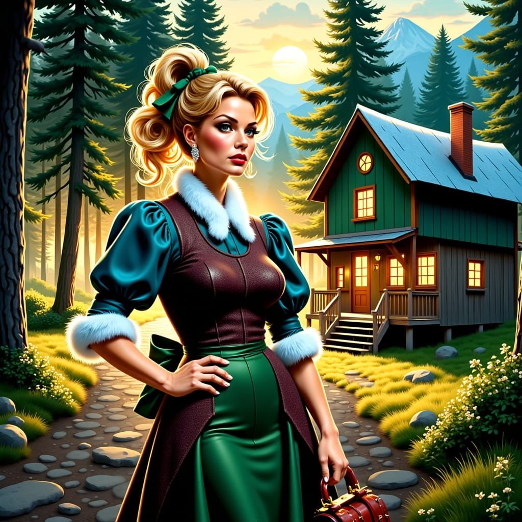Goldilocks Inspired Woman in Forest with Bear Trap