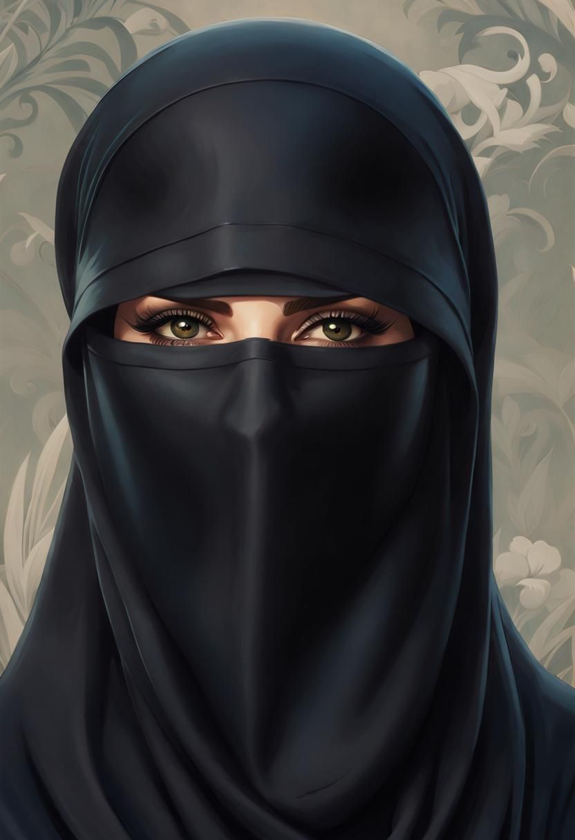 Niqab Woman Portrait in Glamorous Oil Painting Style