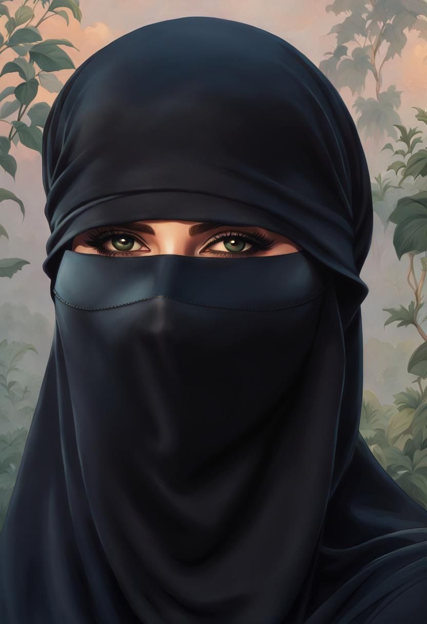 Niqab Woman Portrait in Vibrant Oil Painting Style