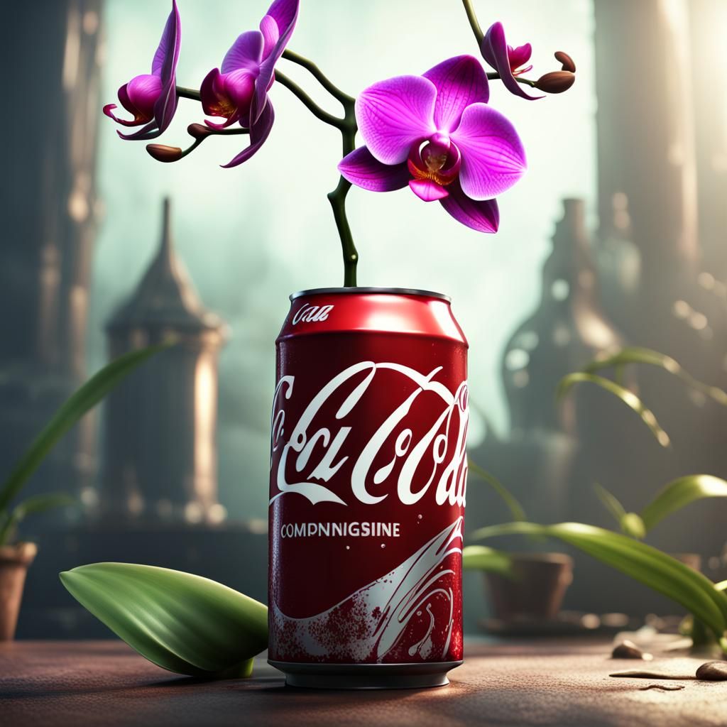 Orchid Coke Can: Detailed Matte Painting