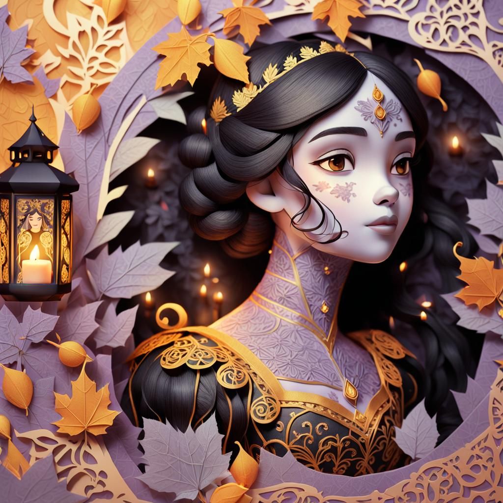 Ornate Disney Princess with Lantern in Papercraft Style