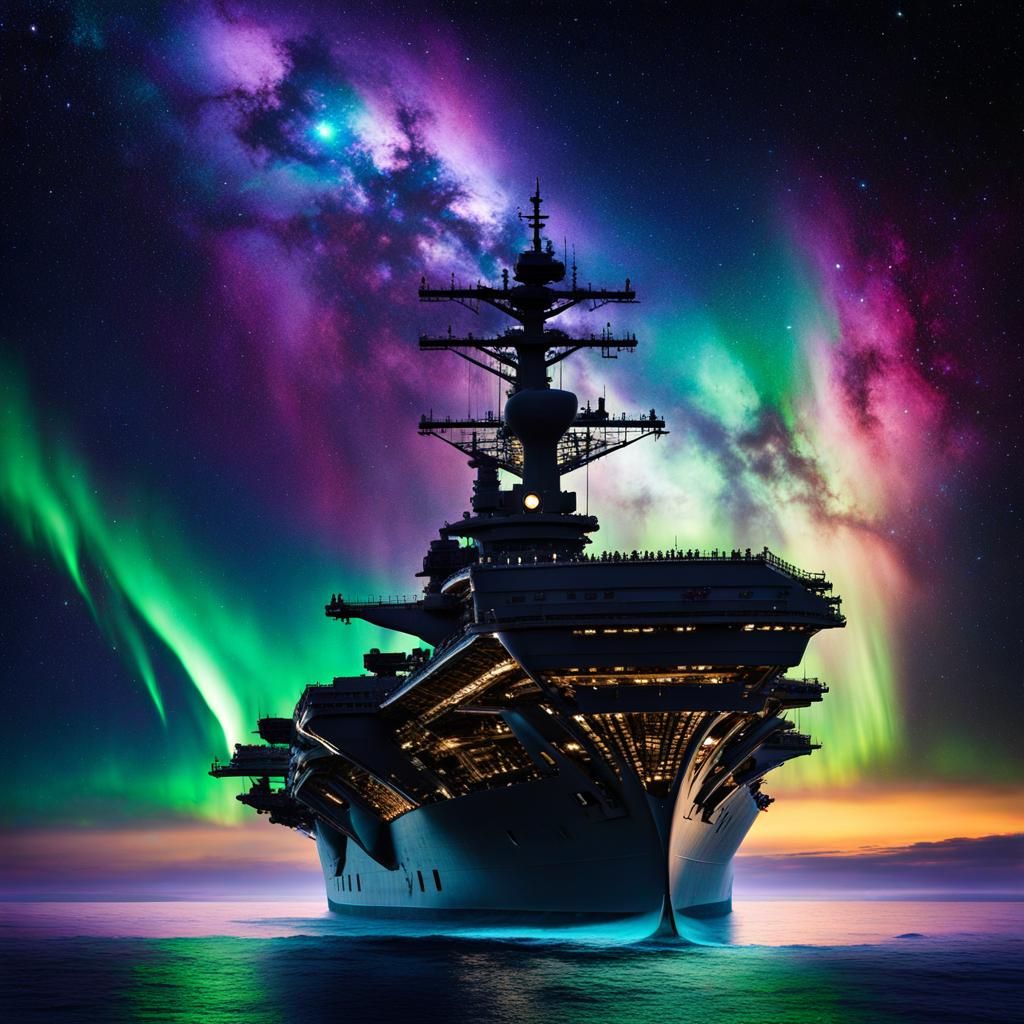 Northern lights over Aircraft Carrier