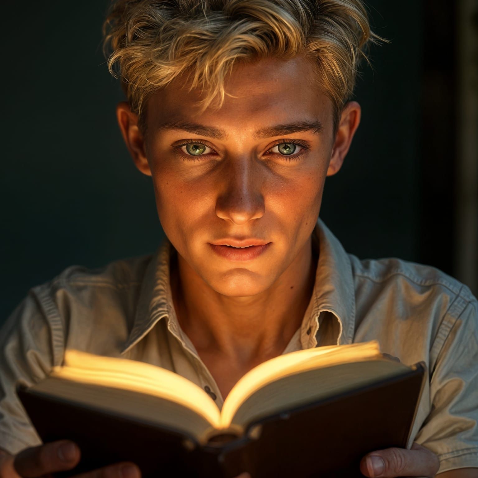 Handsome Young Man Reads Life-Changing Book in 1950s Sunlit....