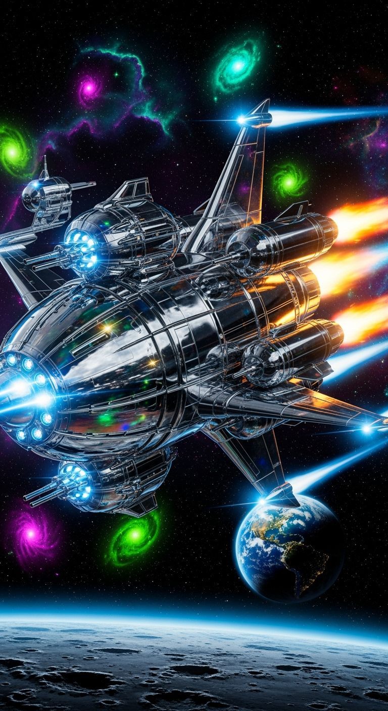 Retro Rocket Soars in Ultraviolet Poster Art