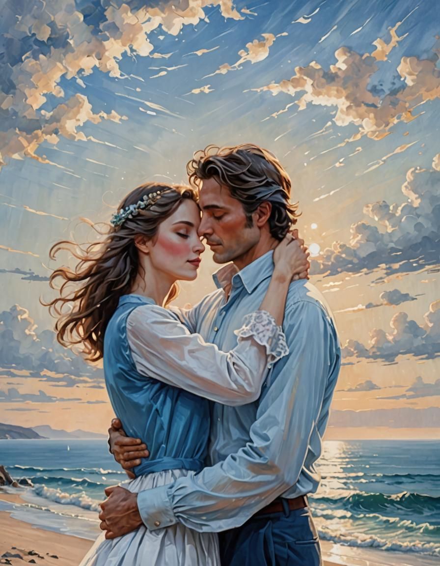 Tender Embrace: A Couple's Romantic Seaside Moment