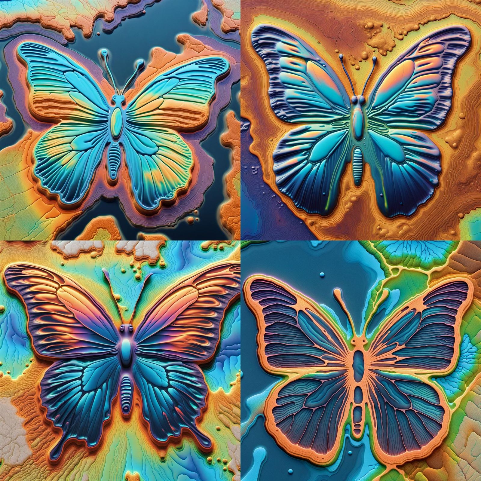 Butterfly Topographical Map in Prismatic Oil Spill