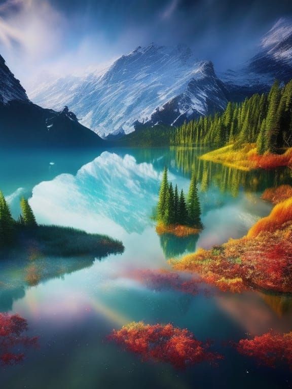 Rainbow Northern Lights Fantasy World in Hyperrealistic Styl...