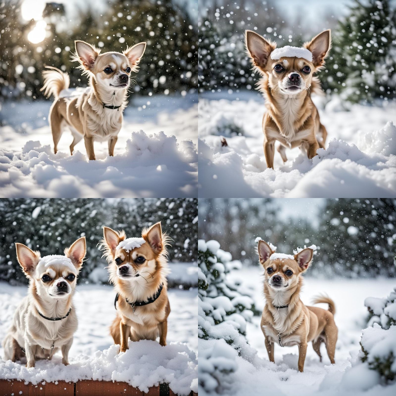 Chihuahuas Build Snow Chihuahua in Winter Garden