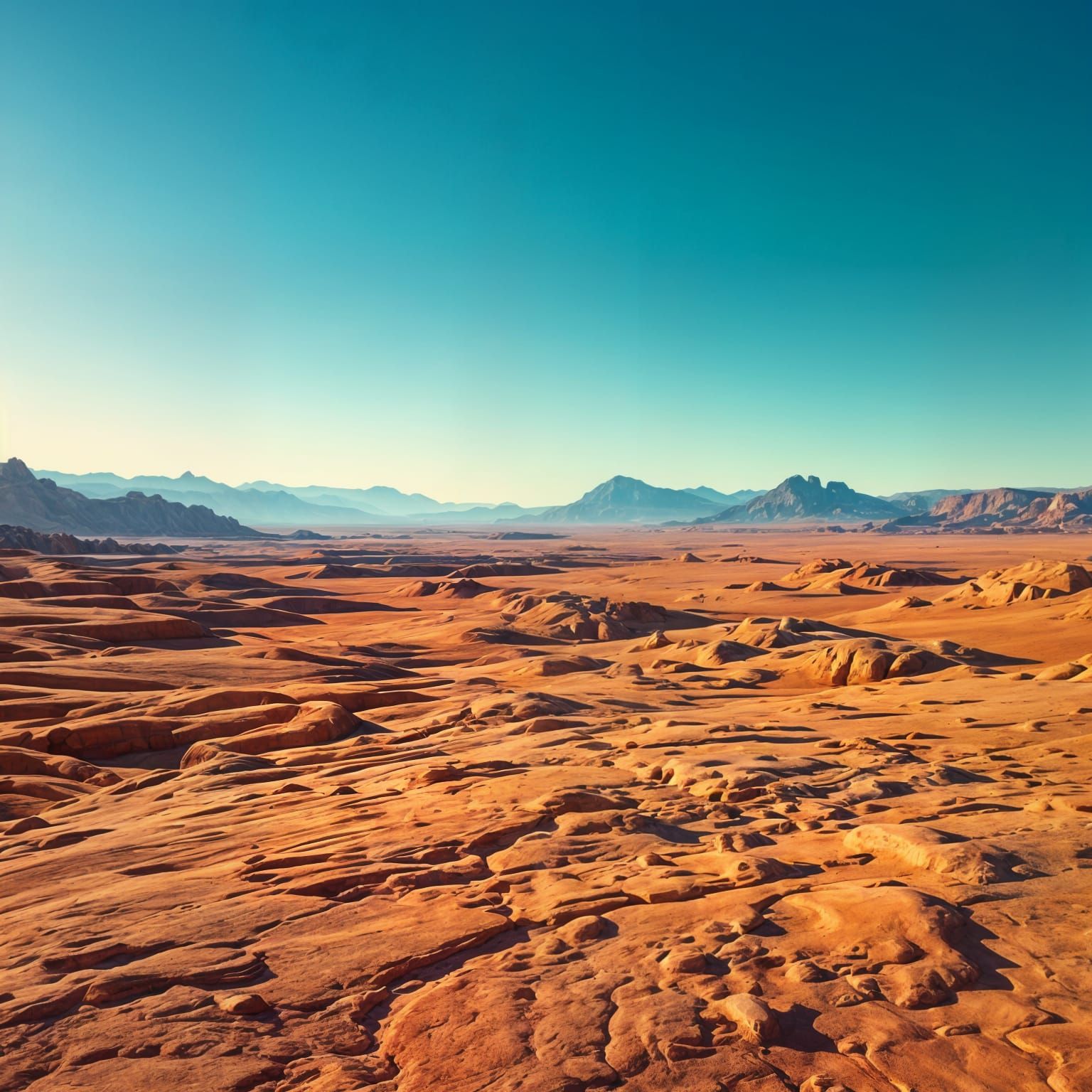 Vast Desert Landscape Under Intense Sega Blue Sky