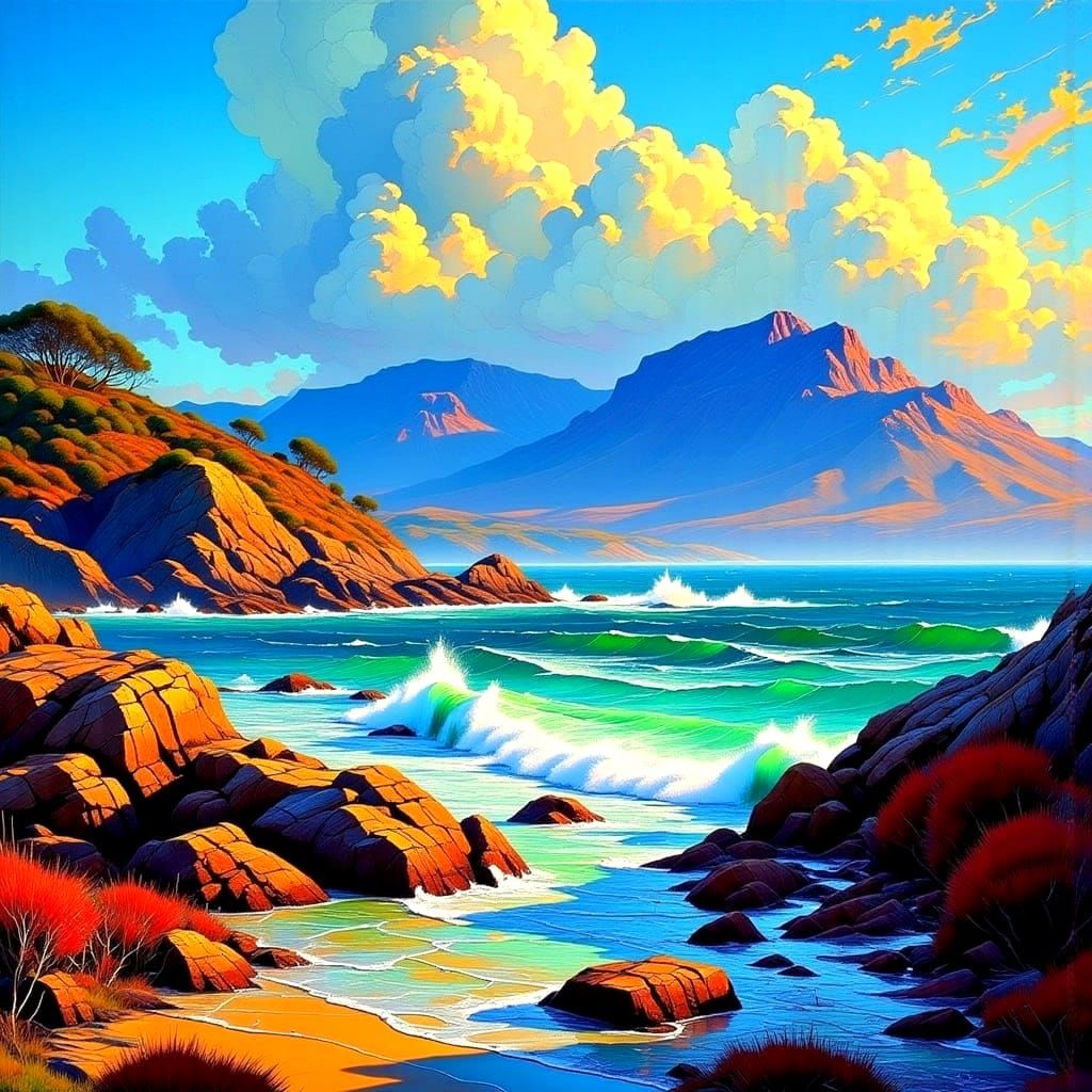 Spectacular African Seascape in Impasto Palette-Knife Painti...