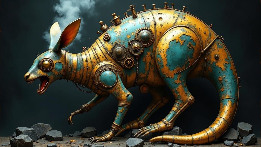 Steampunk Kangaroo with Gears and Steam