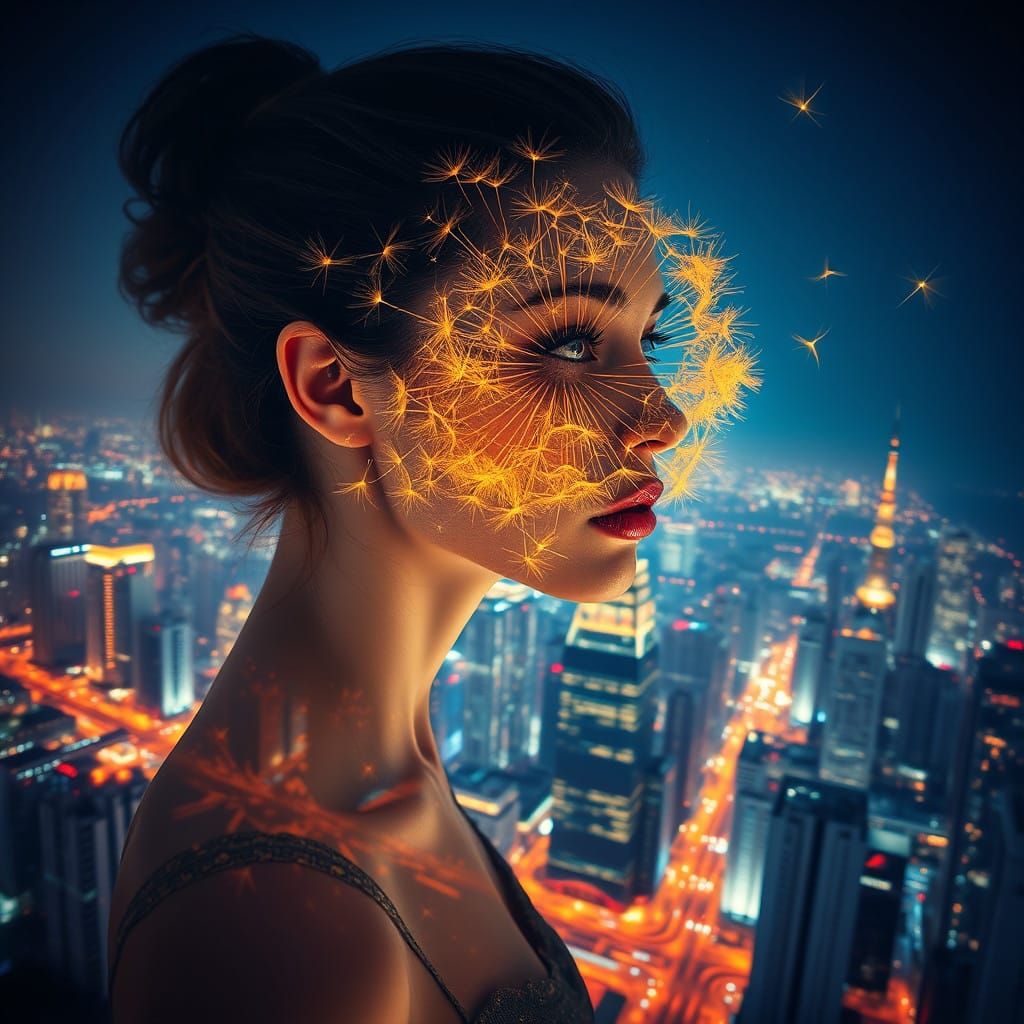 Whimsical City Goddess in Hyperrealistic Style